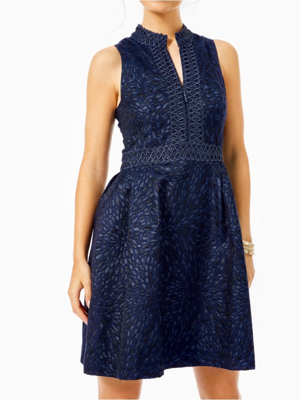 Lilly Pulitzer Franci Dress Navy Lagoon Jacquard Dark Blue Sz 0 Wedding Guest